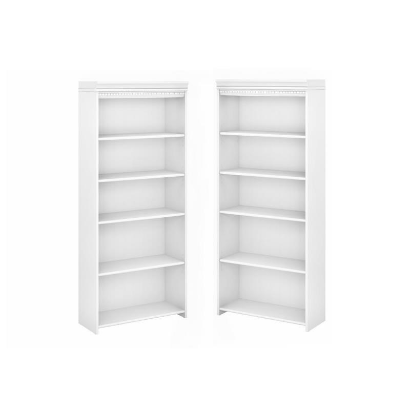 Home Square 5-Shelf Wood Bookcase Set in Pure White and Shiplap Gray (Set of 2)