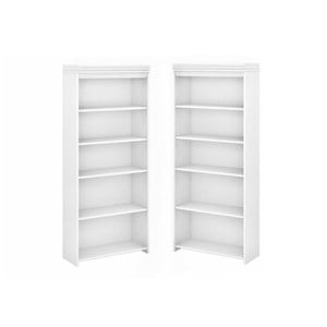 Home Square 5-Shelf Wood Bookcase Set in Pure White and Shiplap Gray (Set of 2)