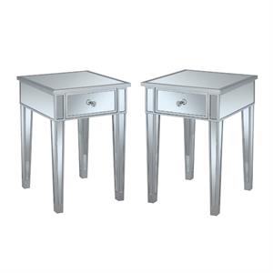 home square 2 piece end table with drawer and mirrored glass set in silver