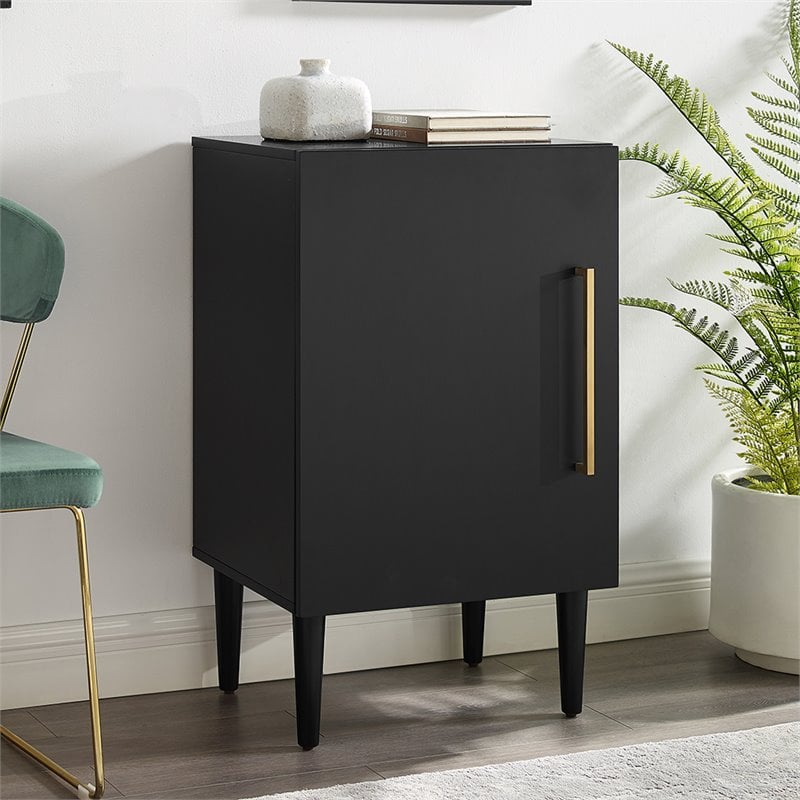 Home Square 2 Piece Wood Record Player Stand Set in Matte Black