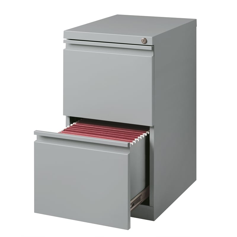 Home Square Mobile Pedestal 2-Drawer Filing Cabinet Set in Silver (Set of 2)