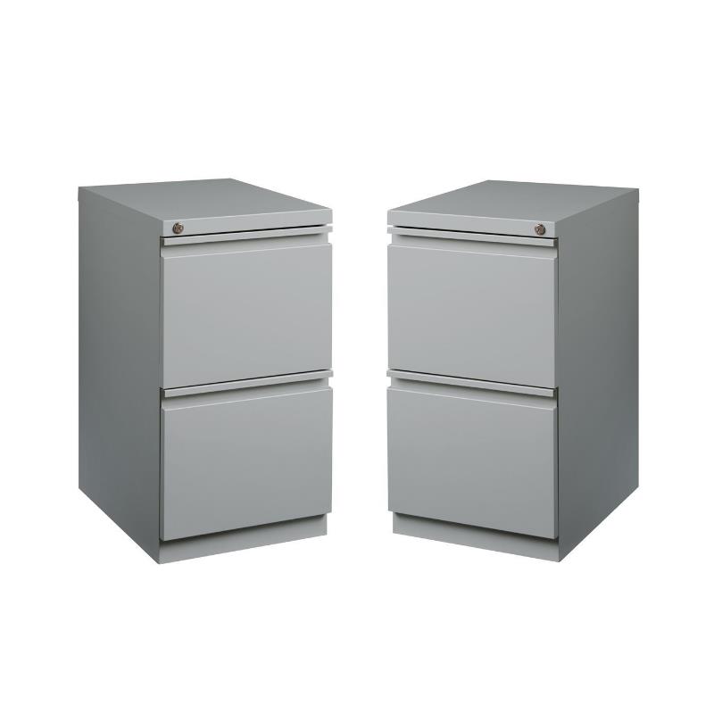 Home Square Mobile Pedestal 2-Drawer Filing Cabinet Set in Silver (Set of 2)