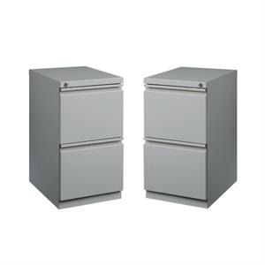 Home Square Mobile Pedestal 2-Drawer Filing Cabinet Set in Silver (Set of 2)