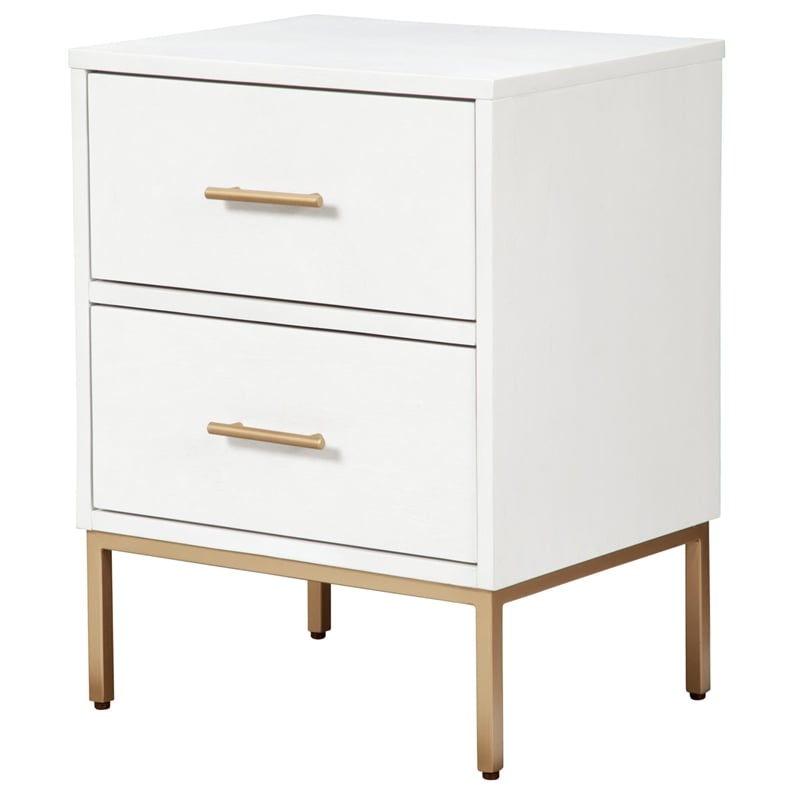 Home Square Two Drawer Wood Nightstand Set in White (Set of 2)