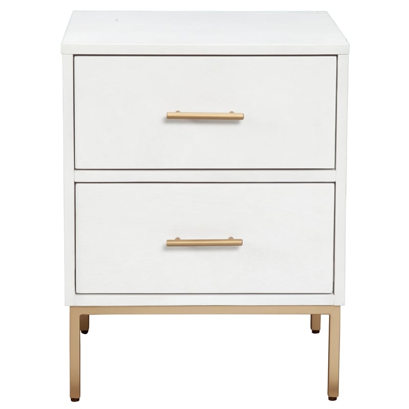 Home Square Two Drawer Wood Nightstand Set in White (Set of 2)