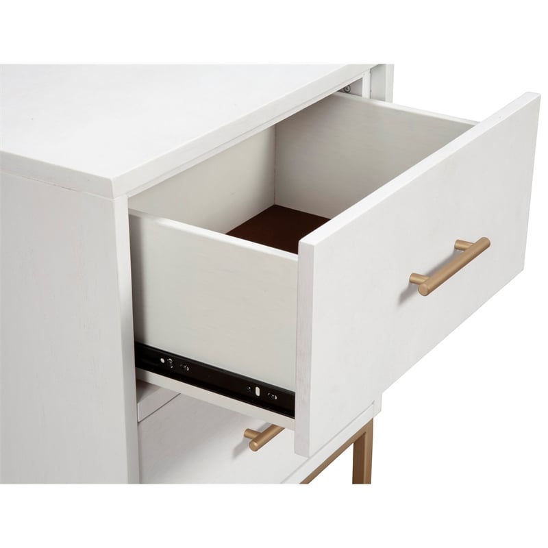 Home Square Two Drawer Wood Nightstand Set in White (Set of 2)