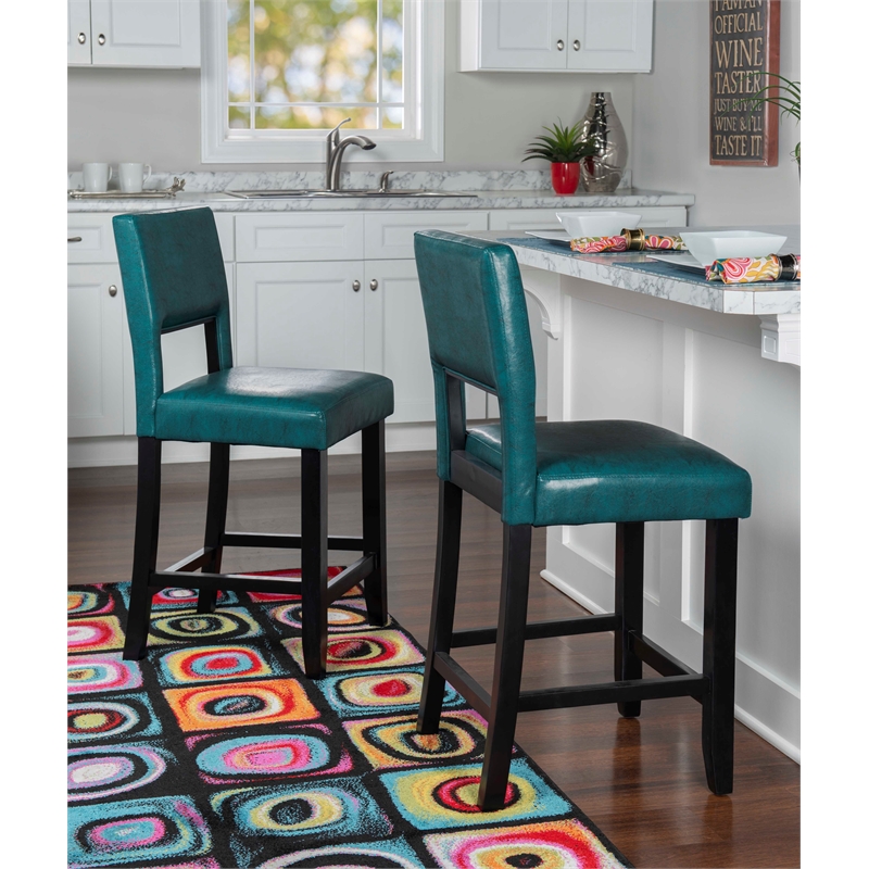 Home Square 2 Piece Wood Counter Stool Set in Agean Blue