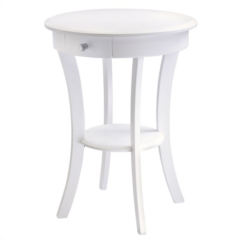 Home Square 2 Piece Wood Sasha Round Accent Table with Drawer Set in White