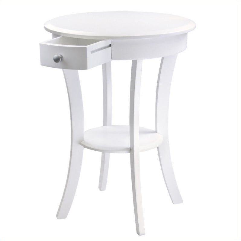 Home Square 2 Piece Wood Sasha Round Accent Table with Drawer Set in White