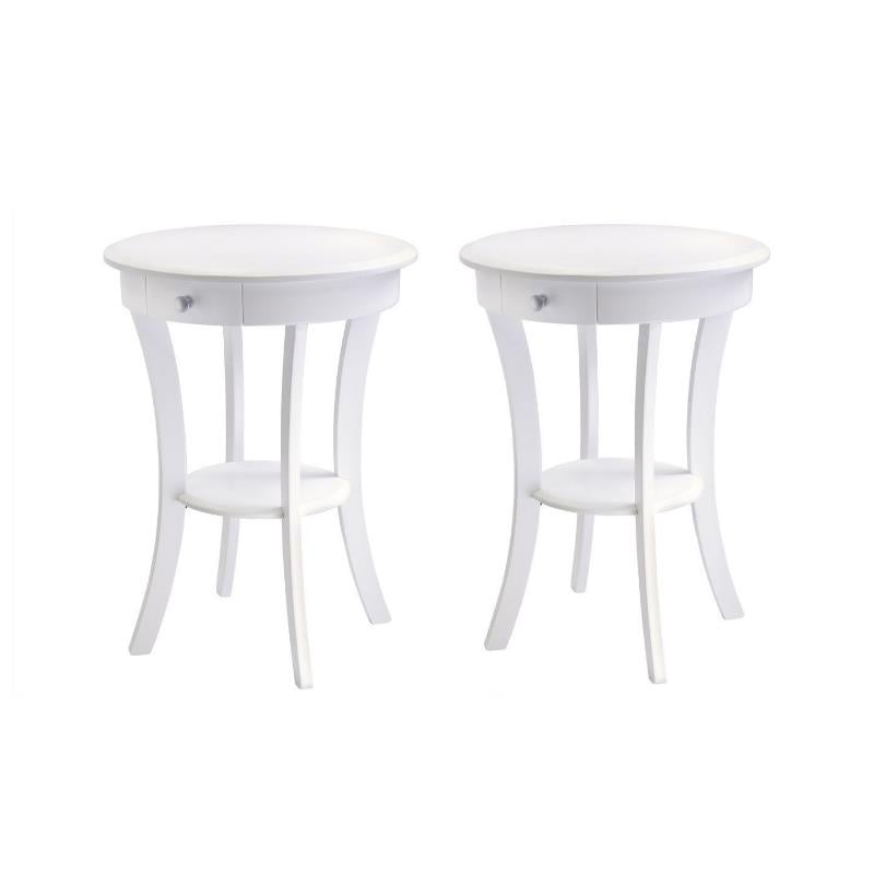 Home Square 2 Piece Wood Sasha Round Accent Table with Drawer Set in White