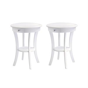 Home Square 2 Piece Wood Sasha Round Accent Table with Drawer Set in White