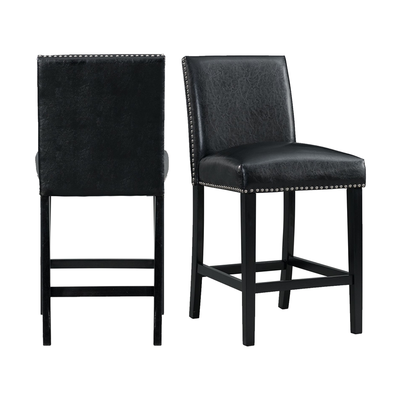 Home Square 2 Piece Faux Leather Counter Height Side Chair Set in Black