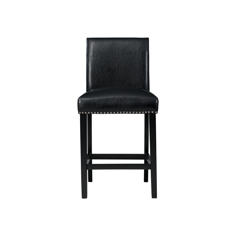 Home Square 2 Piece Faux Leather Counter Height Side Chair Set in Black