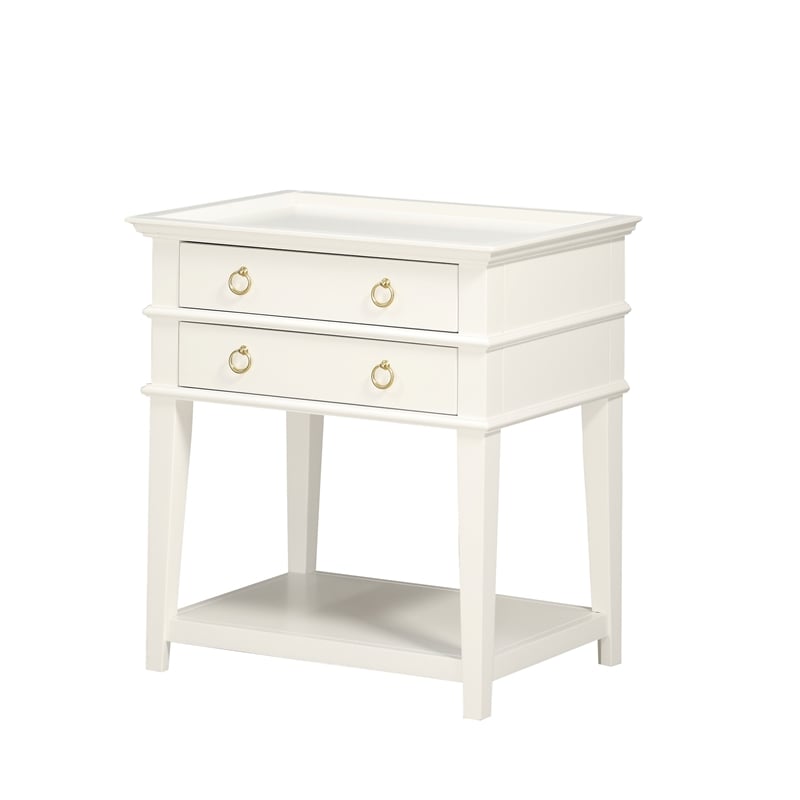 Home Square 2-Drawer Tray Top Wood Nightstand Set in White (Set of 2)