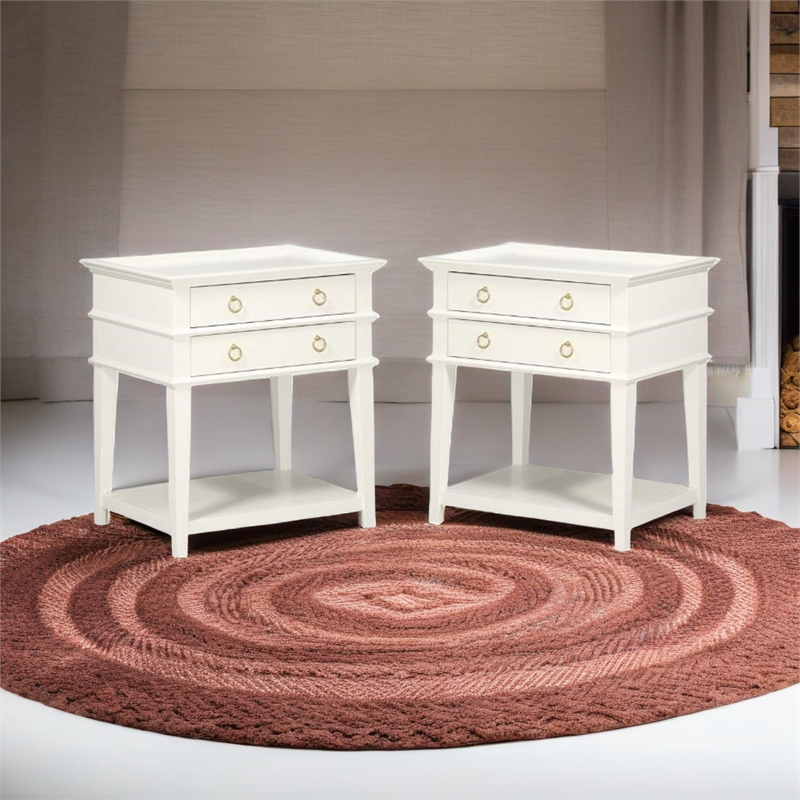 Home Square 2-Drawer Tray Top Wood Nightstand Set in White (Set of 2)