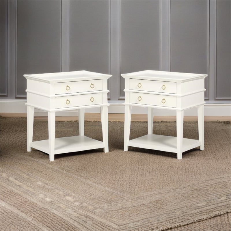 Home Square 2-Drawer Tray Top Wood Nightstand Set in White (Set of 2)