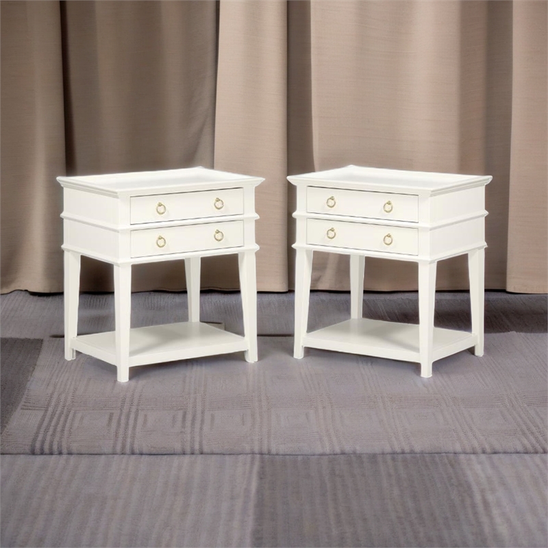 Home Square 2-Drawer Tray Top Wood Nightstand Set in White (Set of 2)