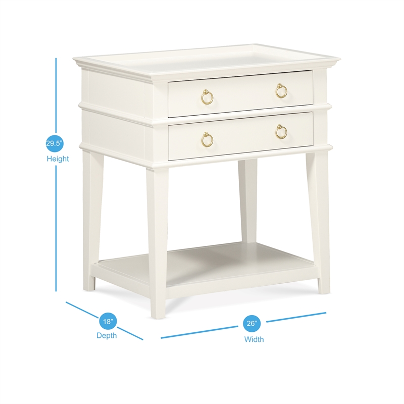 Home Square 2-Drawer Tray Top Wood Nightstand Set in White (Set of 2)