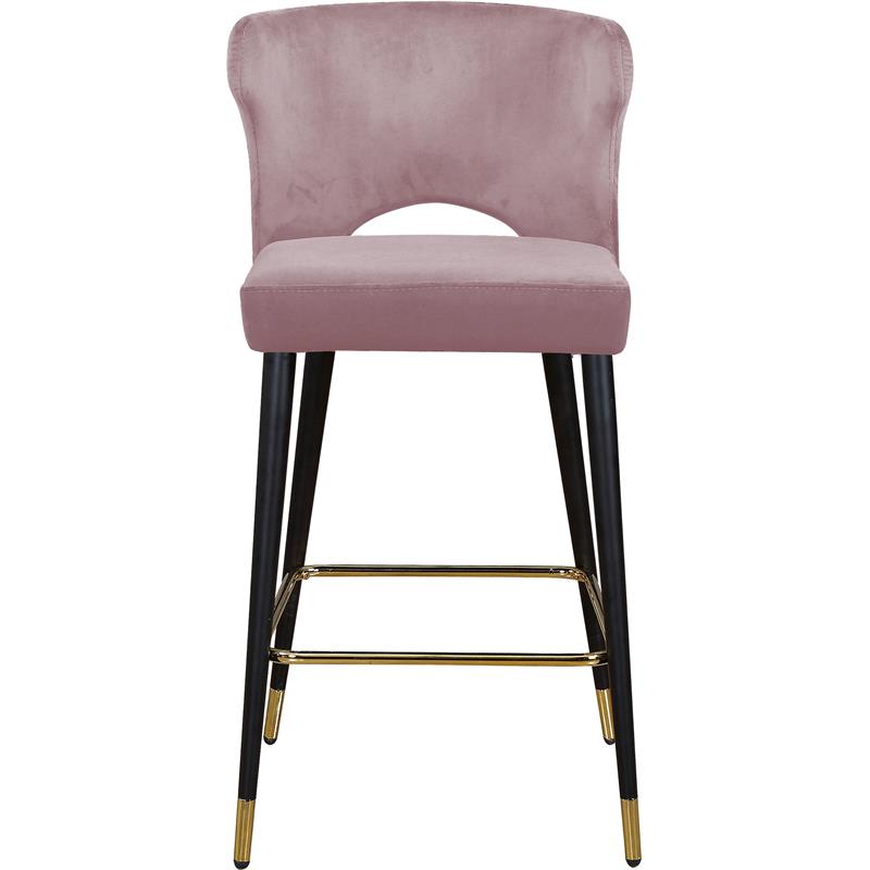 Home Square 2 Piece Upholstered Velvet Bar Stool Set in Pink