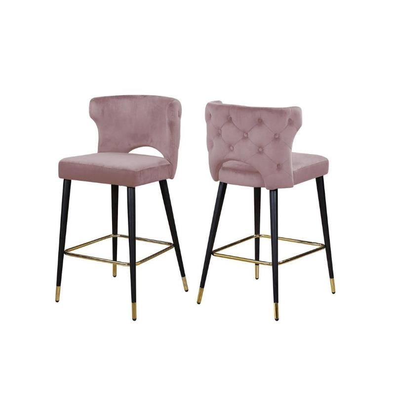 Home Square 2 Piece Upholstered Velvet Bar Stool Set in Pink