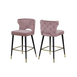 Home Square 2 Piece Upholstered Velvet Bar Stool Set in Pink