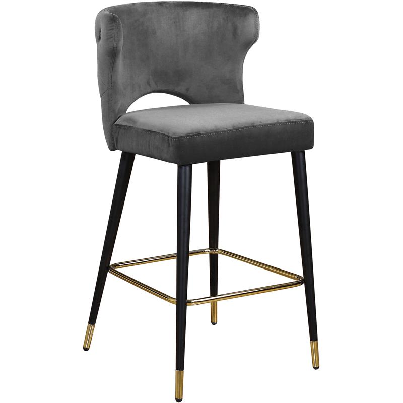 Home Square 2 Piece Upholstered Velvet Bar Stool Set in Gray