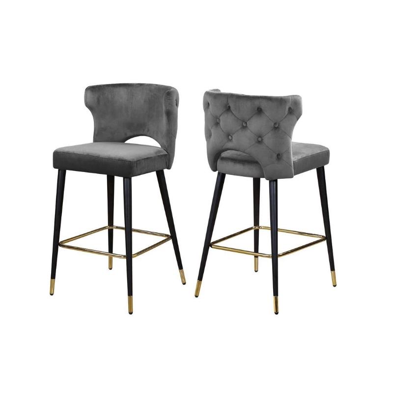 Home Square 2 Piece Upholstered Velvet Bar Stool Set in Gray Cymax