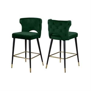 Home Square 2 Piece Upholstered Velvet Bar Stool Set in Green