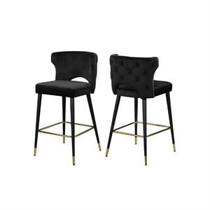 Home Square 2 Piece Upholstered Velvet Bar Stool Set in Black