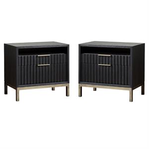 home square 2 drawer nightstand set in transparent black mahogany (set of 2)