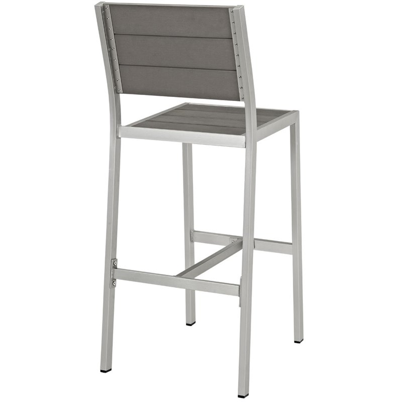 Home Square 2 Piece Aluminum Armless Patio Bar Stool Set in Silver Gray