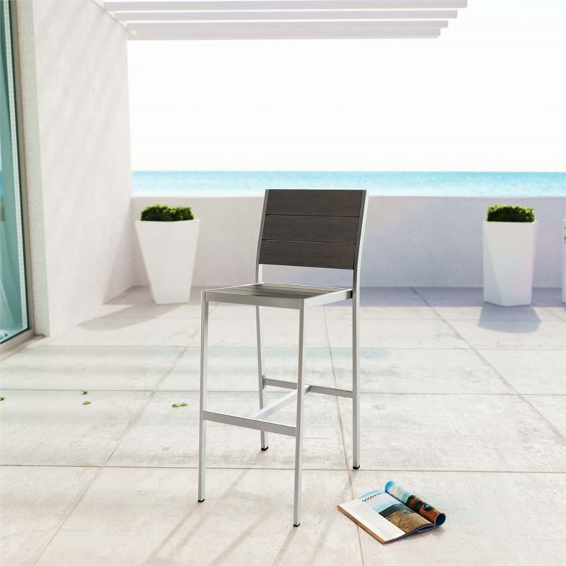Home Square 2 Piece Aluminum Armless Patio Bar Stool Set in Silver Gray