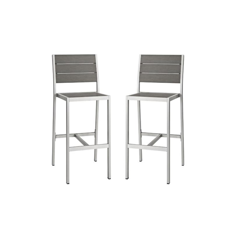 Home Square 2 Piece Aluminum Armless Patio Bar Stool Set in Silver Gray
