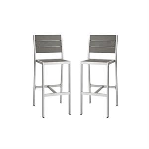 home square 2 piece aluminum armless patio bar stool set in silver gray