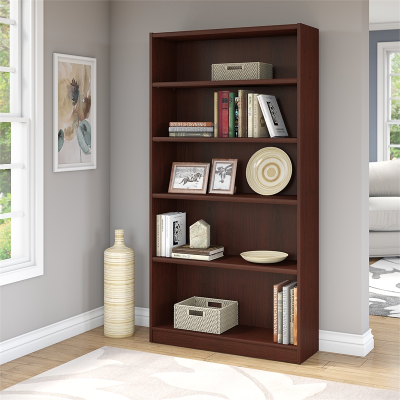 Home Square 5 Shelf Wood Bookcase Set in Vogue Cherry (Set of 2)
