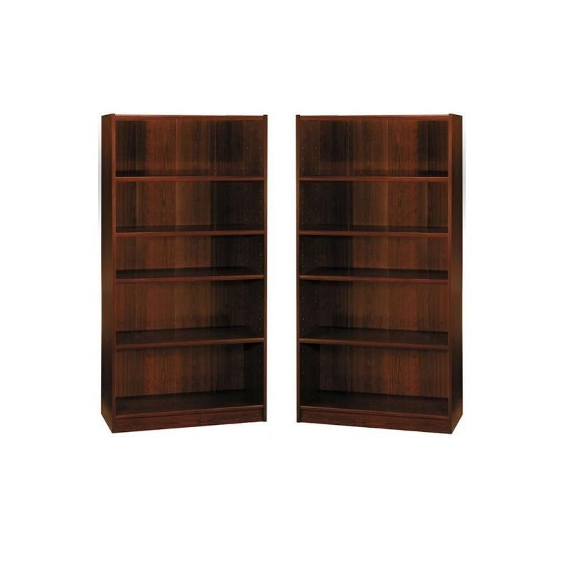 Home Square 5 Shelf Wood Bookcase Set in Vogue Cherry (Set of 2)