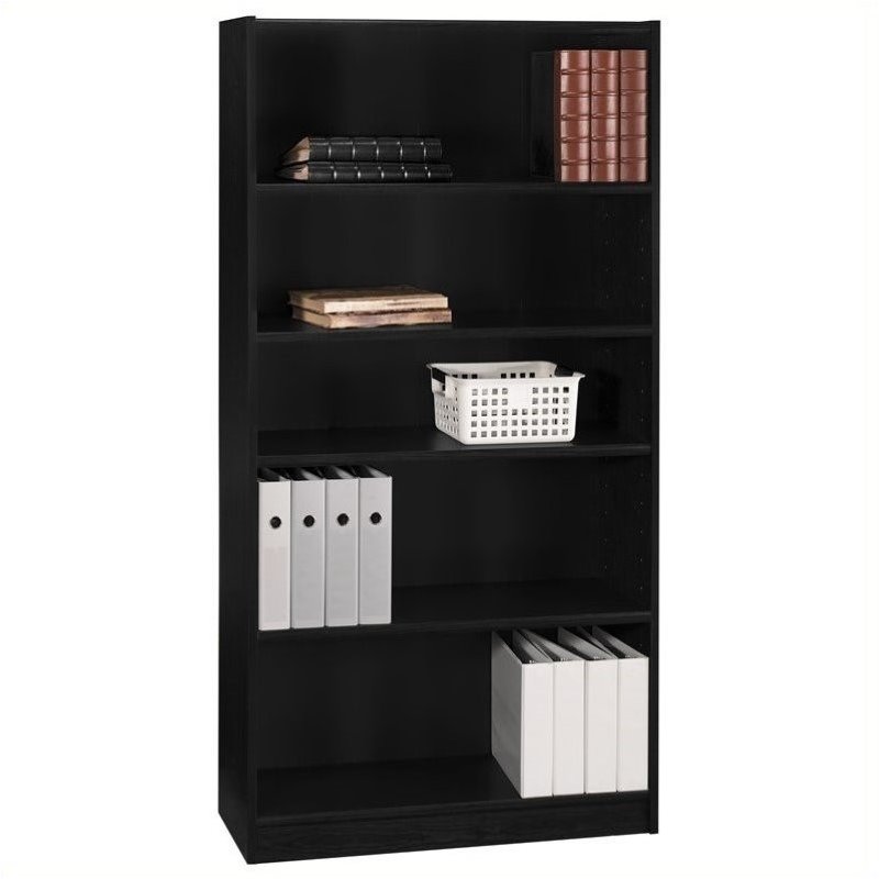 Home Square 5 Shelf Wood Bookcase Set in Classic Black (Set of 2)