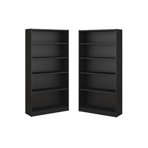 Home Square 5 Shelf Wood Bookcase Set in Classic Black (Set of 2)