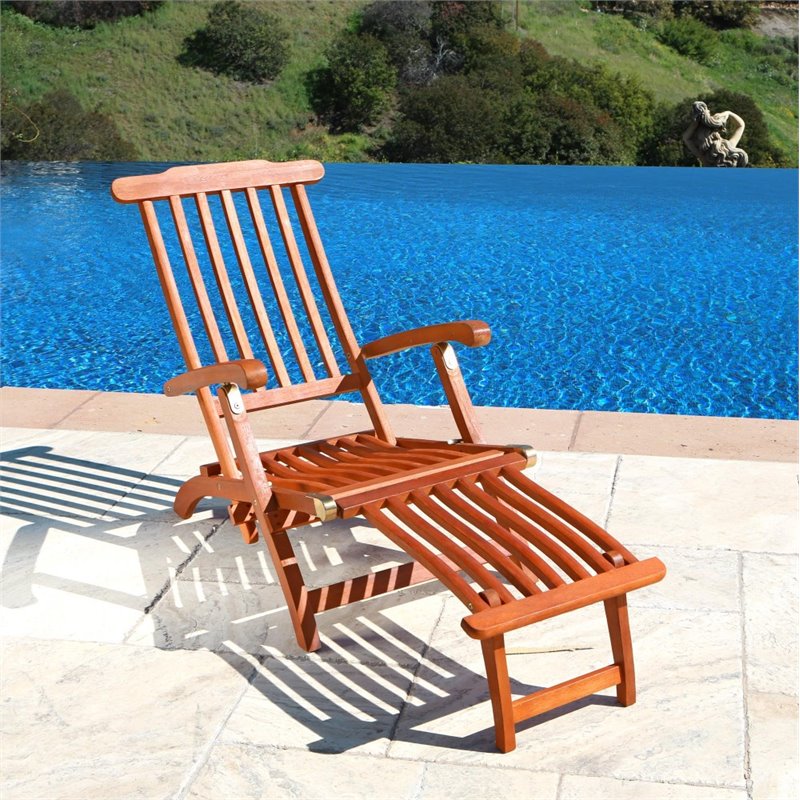 Home Square 2 Piece Wood Reclining Folding Steamer Lounge Set in Brown