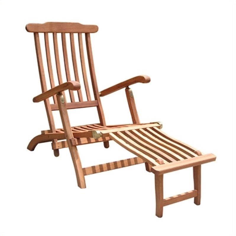 Home Square 2 Piece Wood Reclining Folding Steamer Lounge Set in Brown