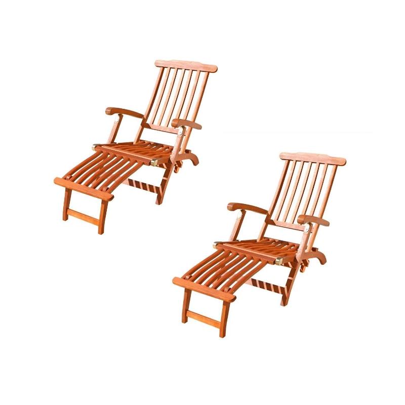 Home Square 2 Piece Wood Reclining Folding Steamer Lounge Set in Brown