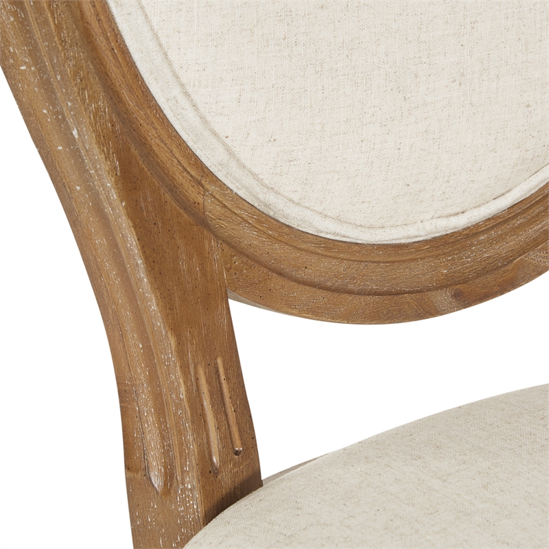 Home Square 2 Piece Brushed Frame Oval Back Linen Chair Set in Beige