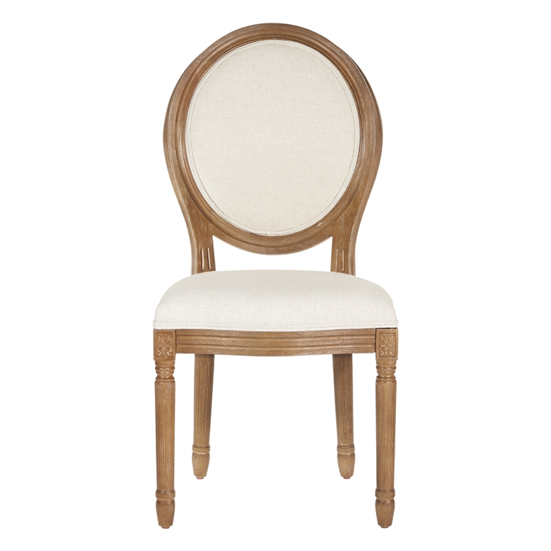 Home Square 2 Piece Brushed Frame Oval Back Linen Chair Set in Beige
