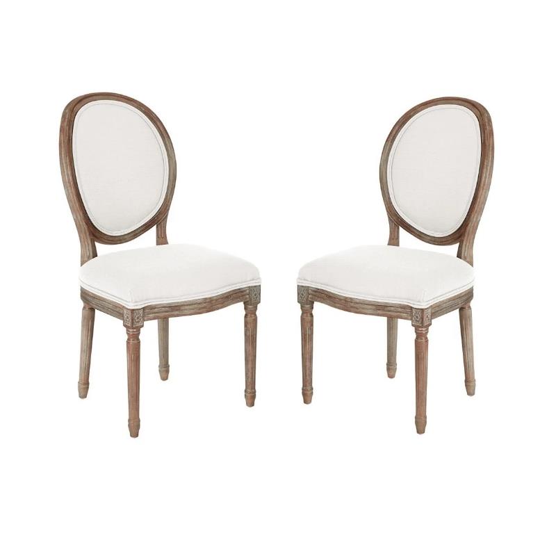 Home Square 2 Piece Brushed Frame Oval Back Linen Chair Set in Beige