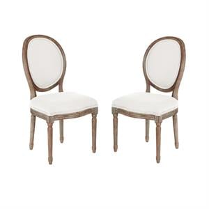 Home Square 2 Piece Brushed Frame Oval Back Linen Chair Set in Beige