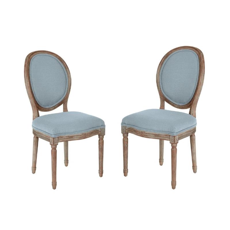 Home Square 2 Piece Brushed Frame Oval Back Fabric Chair Set in Klein Sea Blue