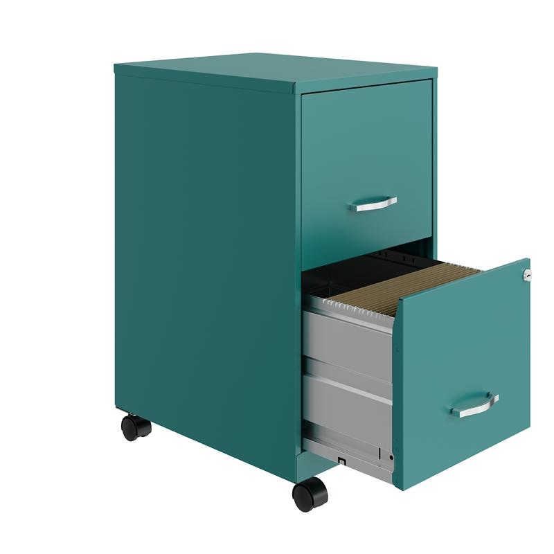 Home Square 2 Drawer Metal Mobile Filing Cabinet Set in Turquoise (Set of 2)