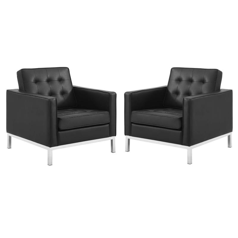Home Square 2 Piece Faux Leather Upholstered Accent Chair Set in Silver/Black