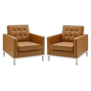 home square 2 piece upholstered faux leather armchair set in silver and tan