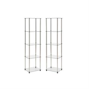 home square four shelf glass tower bookcase set in clear (set of 2)